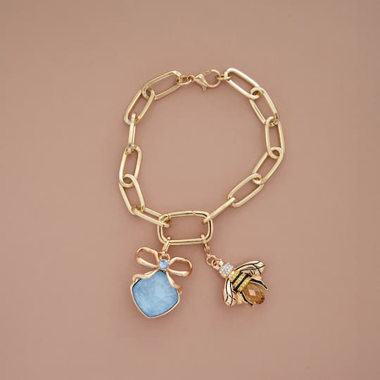 Blue Gem with Bow Austrian Crystal Charm by Bead Landing™